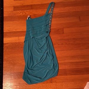 One Shoulder Turquoise Beaded Ruched Dress , Bought at Boutique